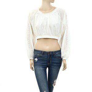 Ulla Johnson Lace Cropped Solid Top Long Sleeve Ivory Cotton Blouse M New